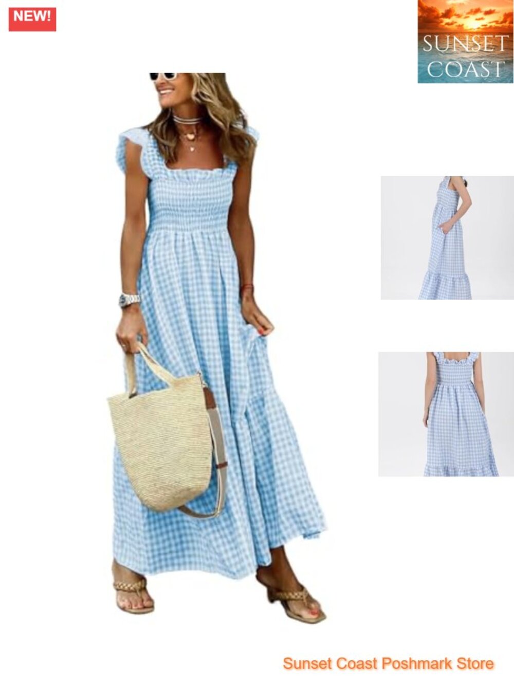 Retro Plaid Maxi Dress Sleeveless Smocked A-Line Ruffled Hem